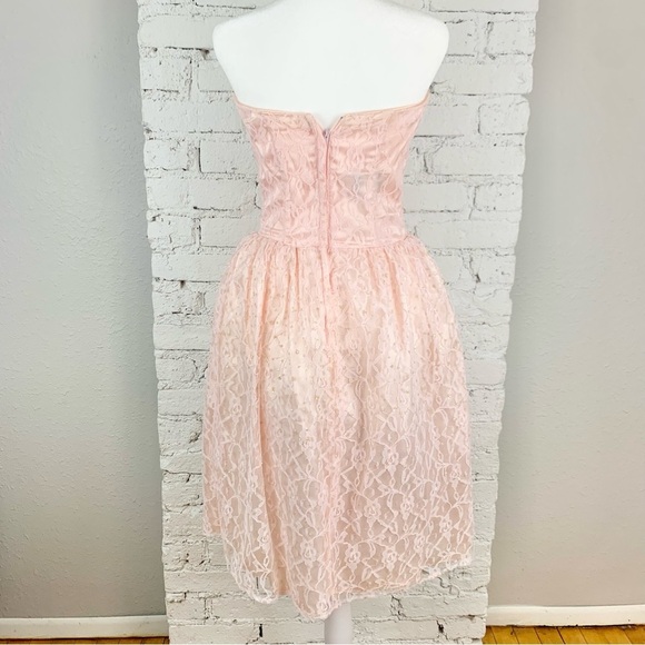 Gunne Sax Jessica McClintock Strapless Pink Glitter Sequin Lace Dress Nylon 7/8 - Picture 14 of 16